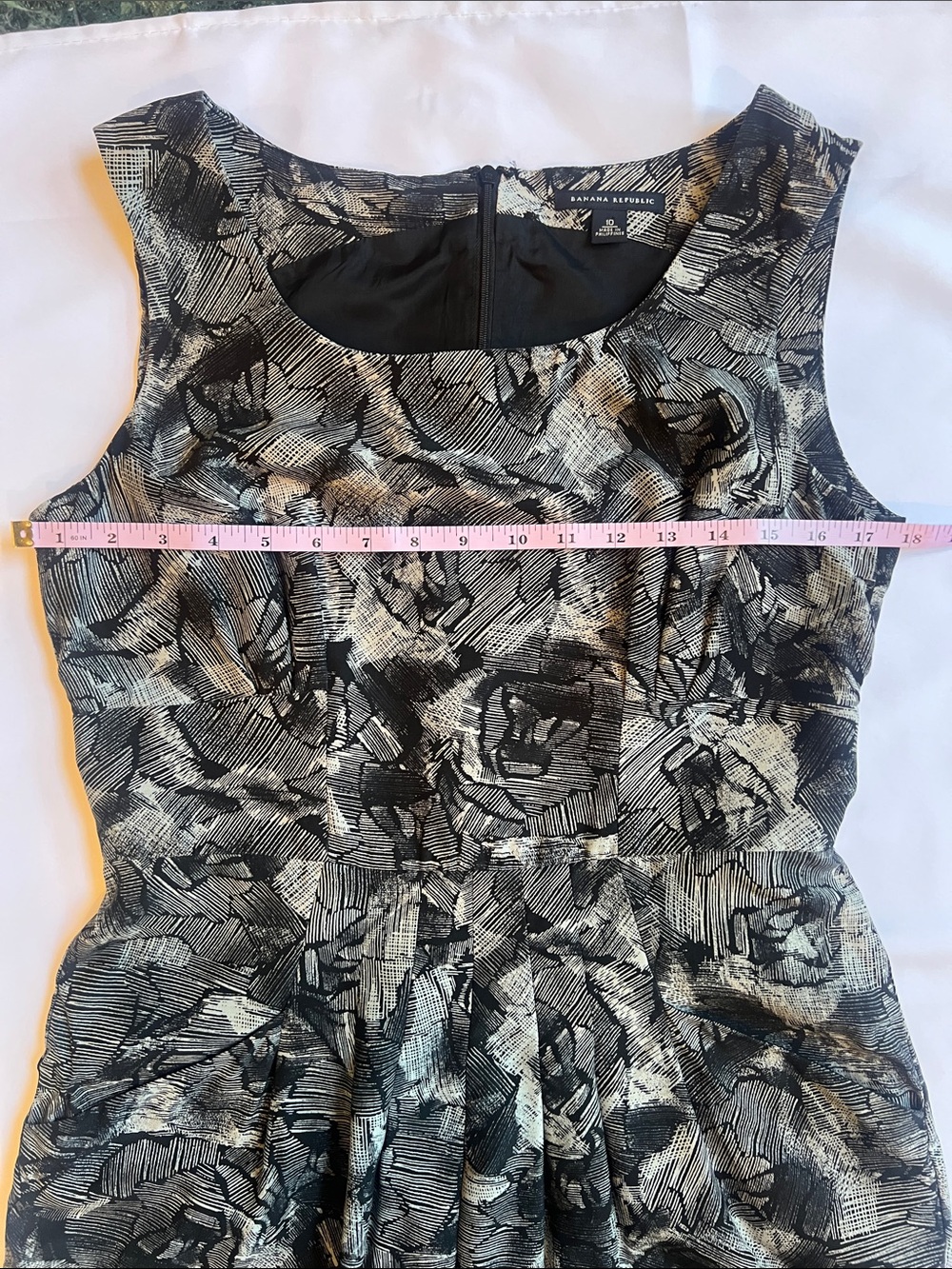 Banana Republic Sz 10 Silk/Wool Black/Light Gray Abstract Sleeveless Dress - Picture 4 of 11